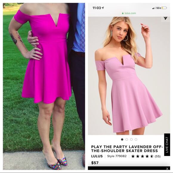 NEW LULUS fuchsia off shoulder skater dress XS - Picture 1 of 7